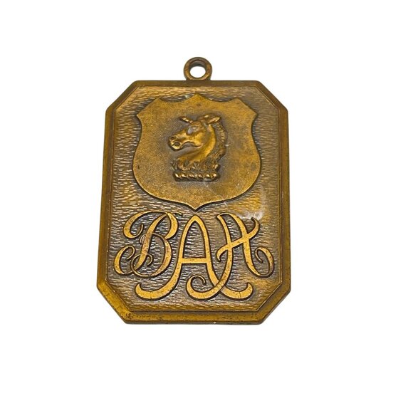Koch Vintage Brass Unicorn Horse Emblem Pendant With BAX Script Inscription - Picture 1 of 6